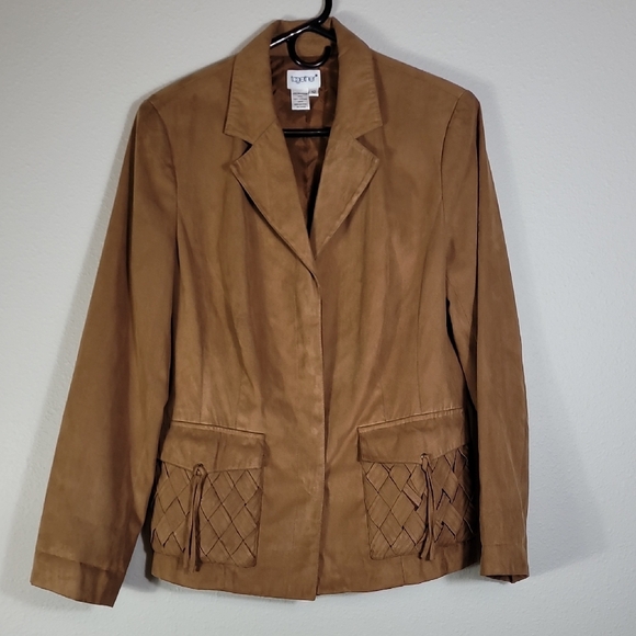 Vintage Together Women Faux Suede Jacket Size 12 Brown Tan Fringe Y2K Buttons - Picture 1 of 12